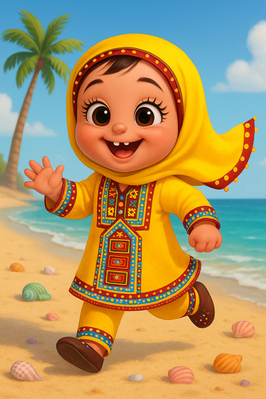 تصویرسازی دختربچه بندری با لباس محلی